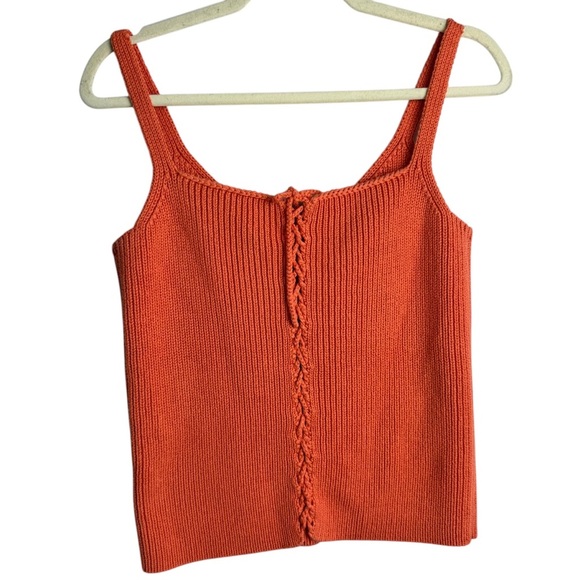 Vintage Ralph Lauren Crochet Knit Tank Top 90's Y2K Orange Casual Size Large - Picture 2 of 8